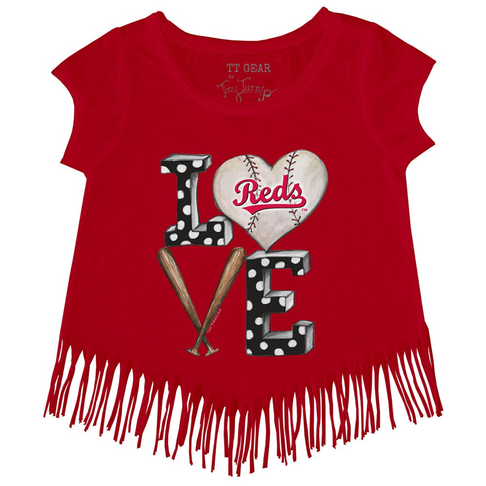 MLB Cincinnati Reds Tiny Turnip Girls Youth Baseball Love Fringe T-Shirt
