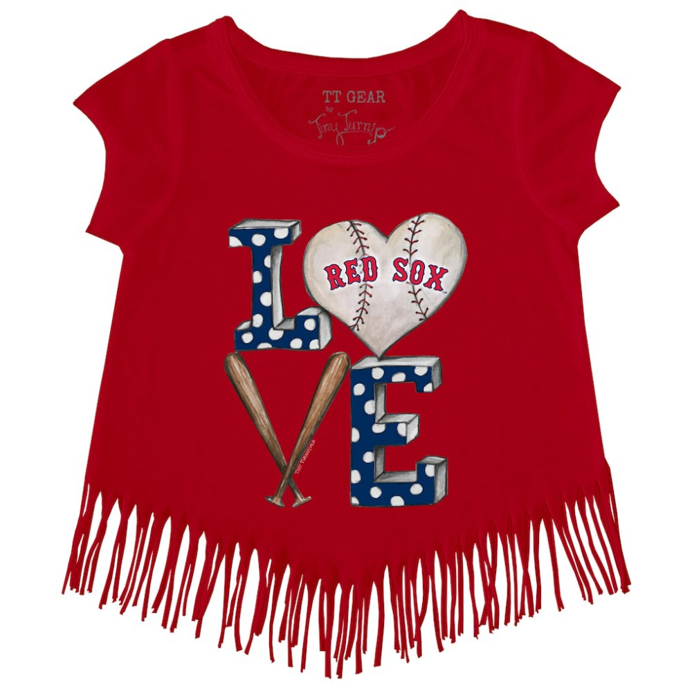 MLB Boston Red Sox Tiny Turnip Girls Youth Baseball Love Fringe T-Shirt
