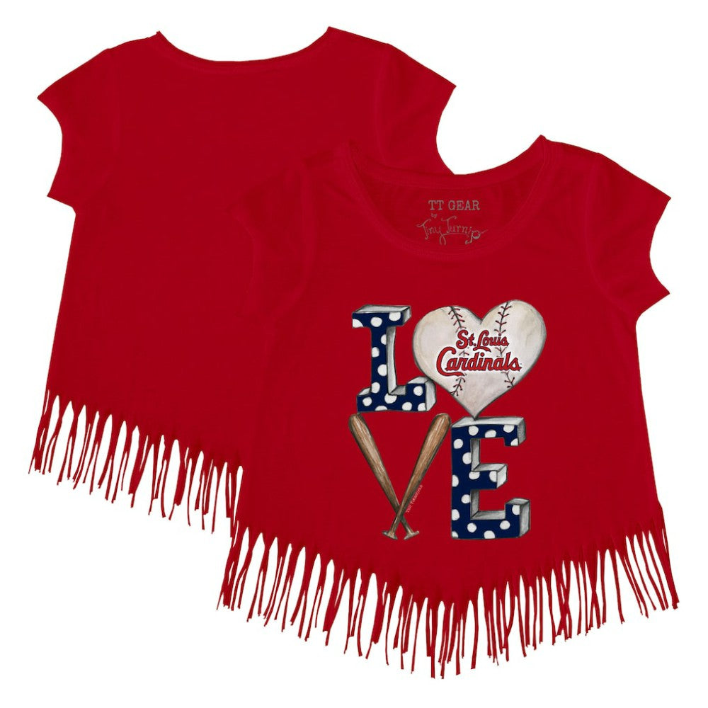 MLB St. Louis Cardinals Tiny Turnip Girls Youth Baseball Love Fringe T-Shirt