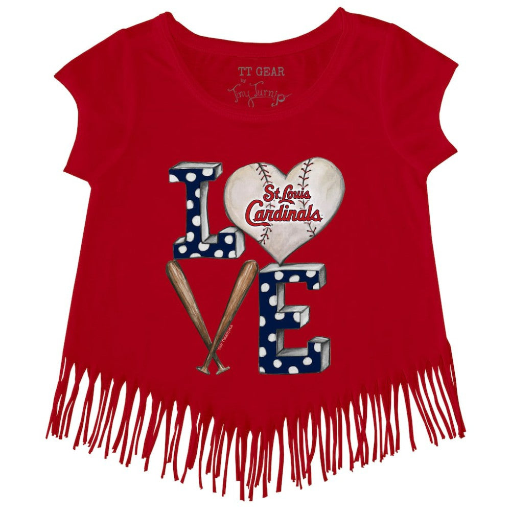 MLB St. Louis Cardinals Tiny Turnip Girls Youth Baseball Love Fringe T-Shirt