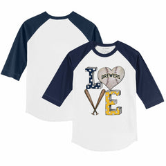 MLB Milwaukee Brewers Tiny Turnip Youth Baseball Love 3/4-Sleeve Raglan T-Shirt