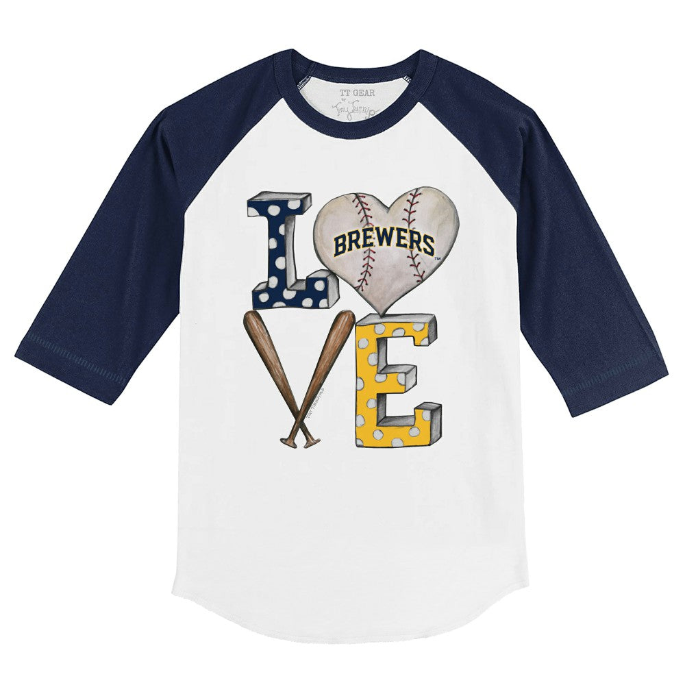 MLB Milwaukee Brewers Tiny Turnip Youth Baseball Love 3/4-Sleeve Raglan T-Shirt