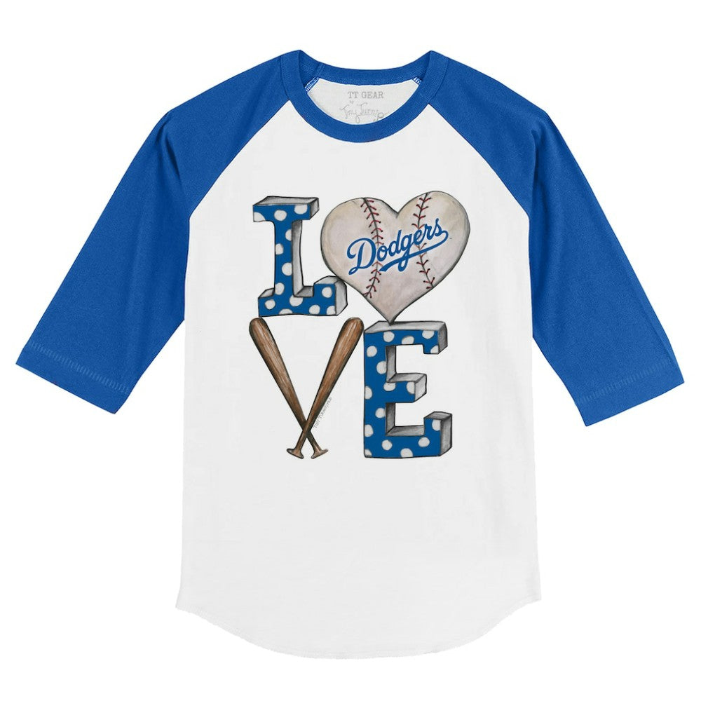 MLB Los Angeles Dodgers Tiny Turnip Youth Baseball Love 3/4-Sleeve Raglan T-Shirt