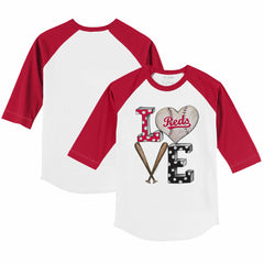 MLB Cincinnati Reds Tiny Turnip Youth Baseball Love 3/4-Sleeve Raglan T-Shirt