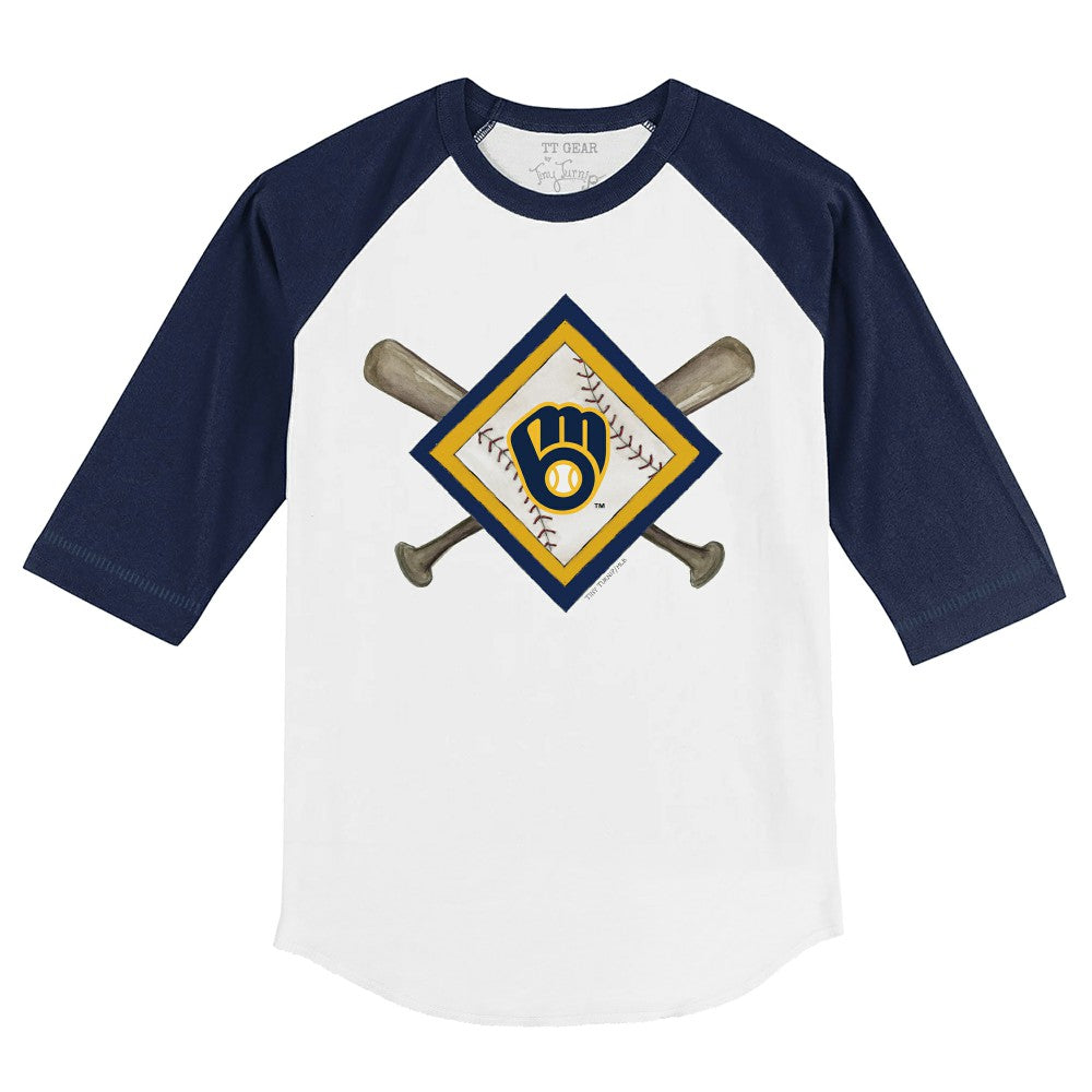 MLB Milwaukee Brewers Tiny Turnip Youth Diamond Cross Bats 3/4-Sleeve Raglan T-Shirt