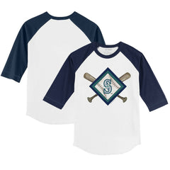 MLB Seattle Mariners Tiny Turnip Youth Diamond Cross Bats 3/4-Sleeve Raglan T-Shirt