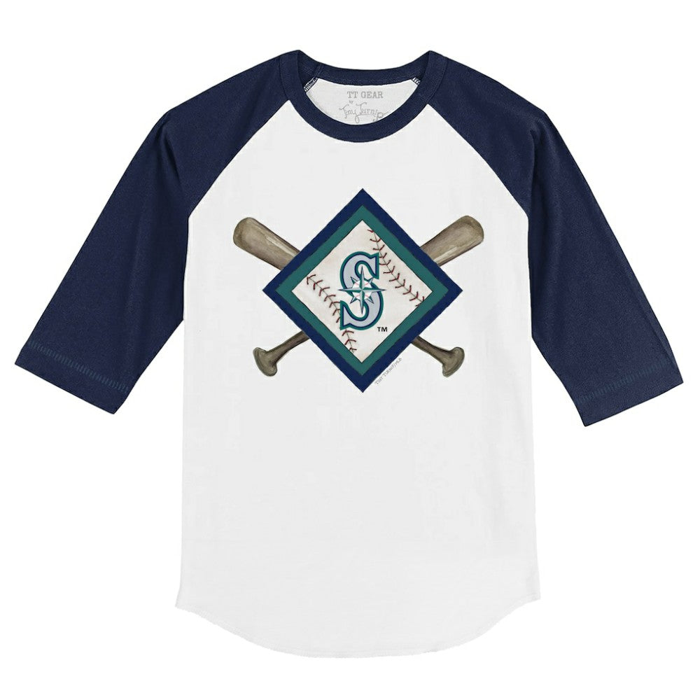 MLB Seattle Mariners Tiny Turnip Youth Diamond Cross Bats 3/4-Sleeve Raglan T-Shirt