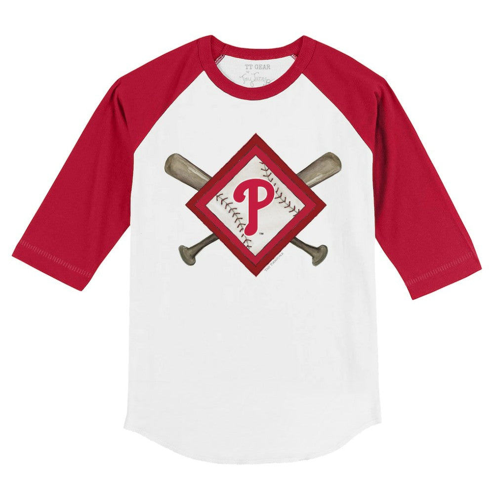 MLB Philadelphia Phillies Tiny Turnip Youth Diamond Cross Bats 3/4-Sleeve Raglan T-Shirt