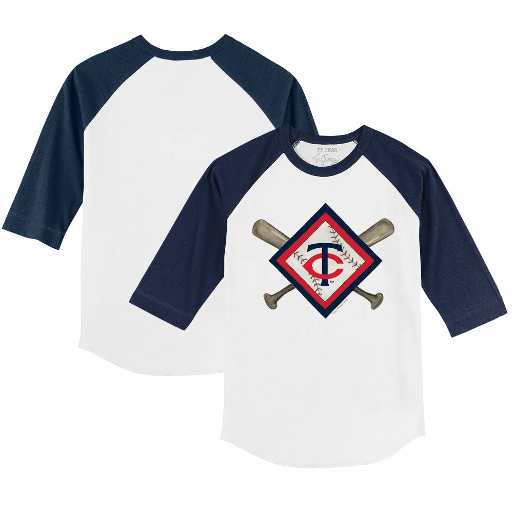 MLB Minnesota Twins Tiny Turnip Youth Diamond Cross Bats 3/4-Sleeve Raglan T-Shirt