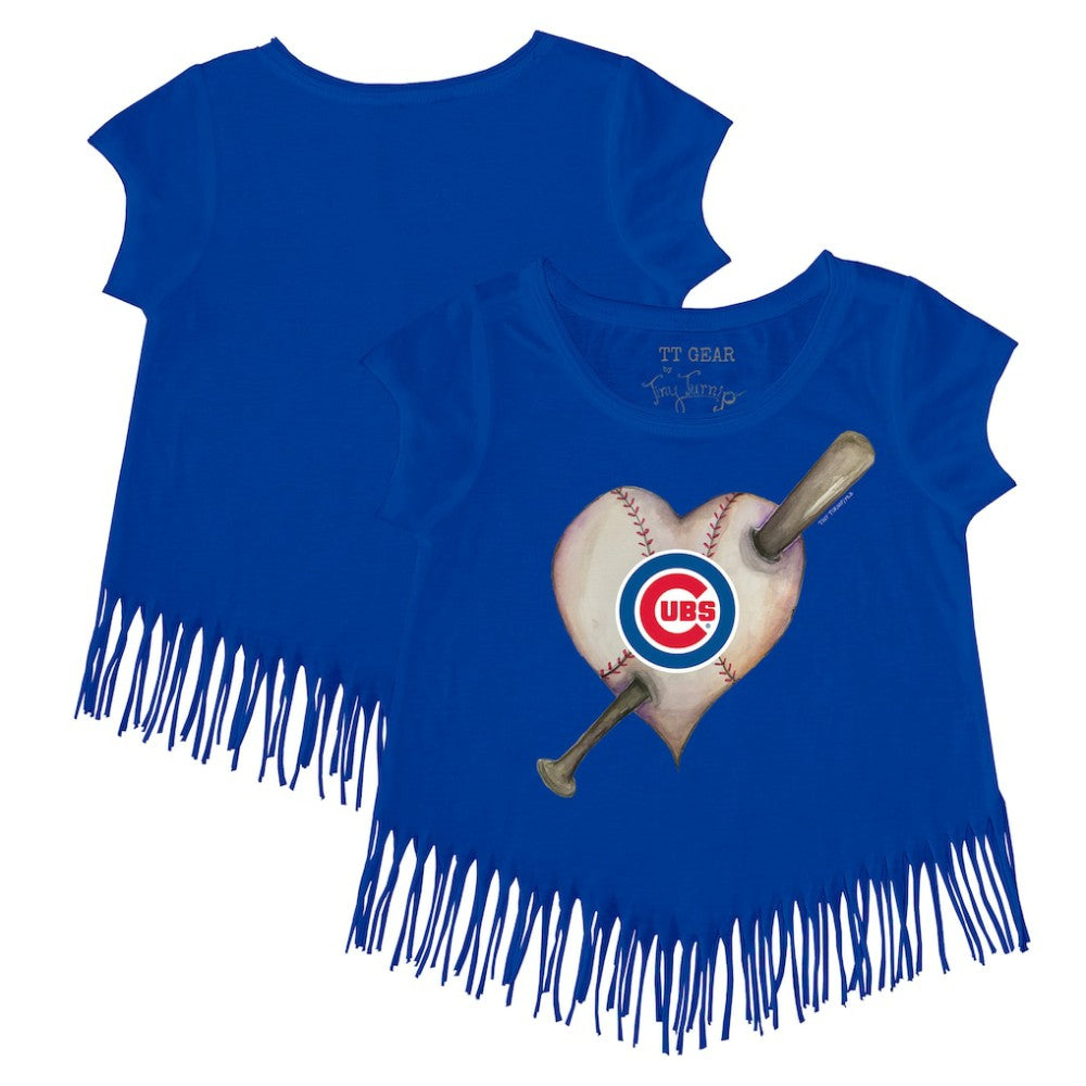 MLB Chicago Cubs Tiny Turnip Girls Youth Heart Bat Fringe T-Shirt