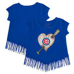 MLB Chicago Cubs Tiny Turnip Girls Youth Heart Bat Fringe T-Shirt