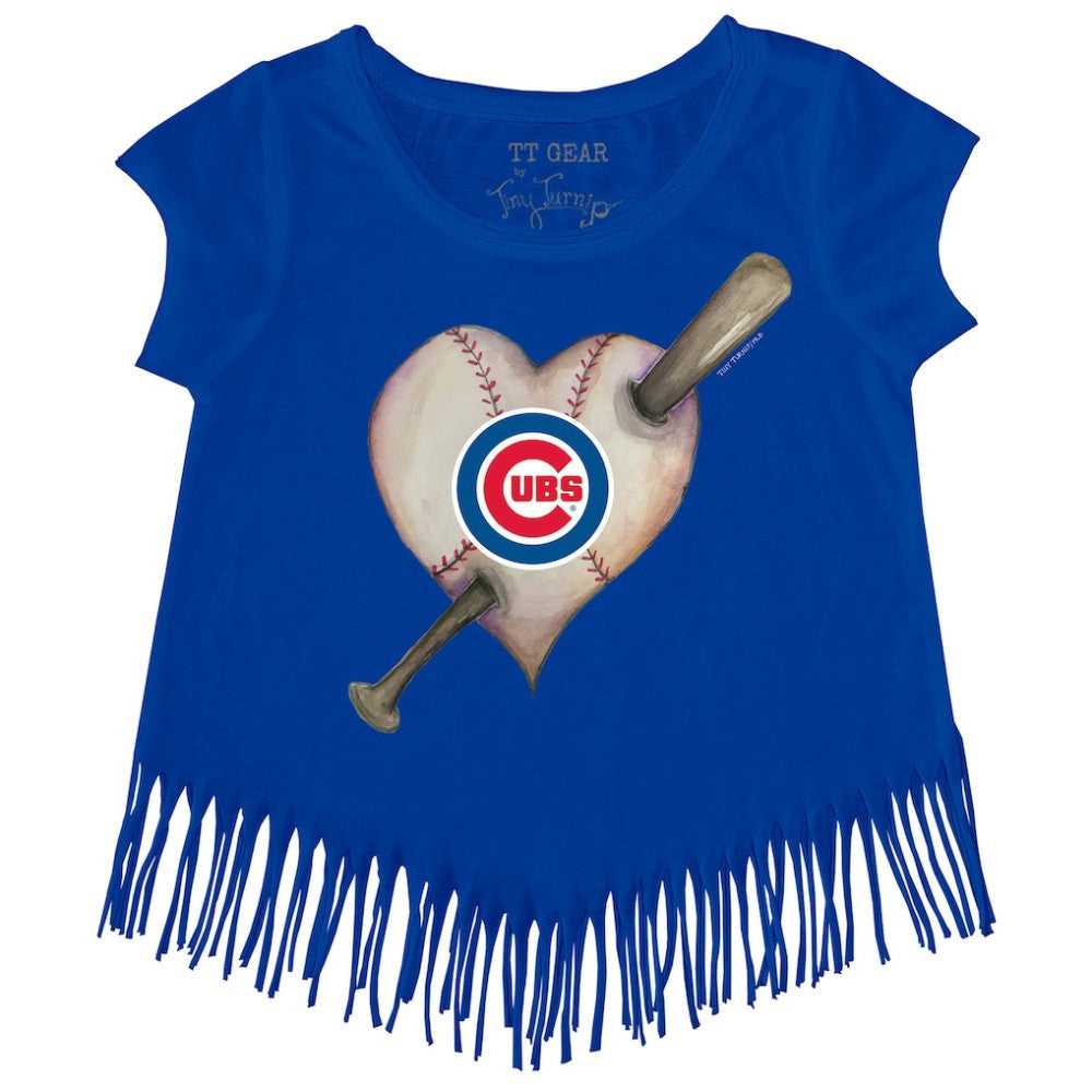 MLB Chicago Cubs Tiny Turnip Girls Youth Heart Bat Fringe T-Shirt