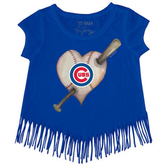 MLB Chicago Cubs Tiny Turnip Girls Youth Heart Bat Fringe T-Shirt