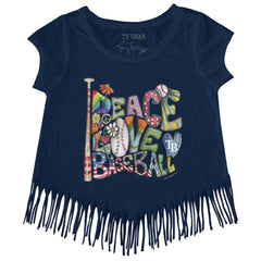MLB Tampa Bay Rays Tiny Turnip Girls Youth Peace Love Baseball Fringe T-Shirt