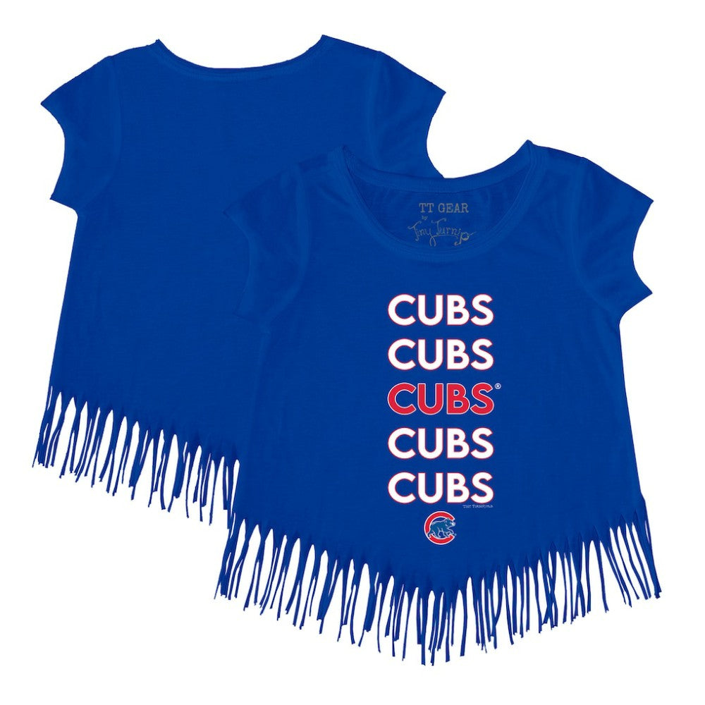 MLB Chicago Cubs Tiny Turnip Girls Youth Stacked Fringe T-Shirt