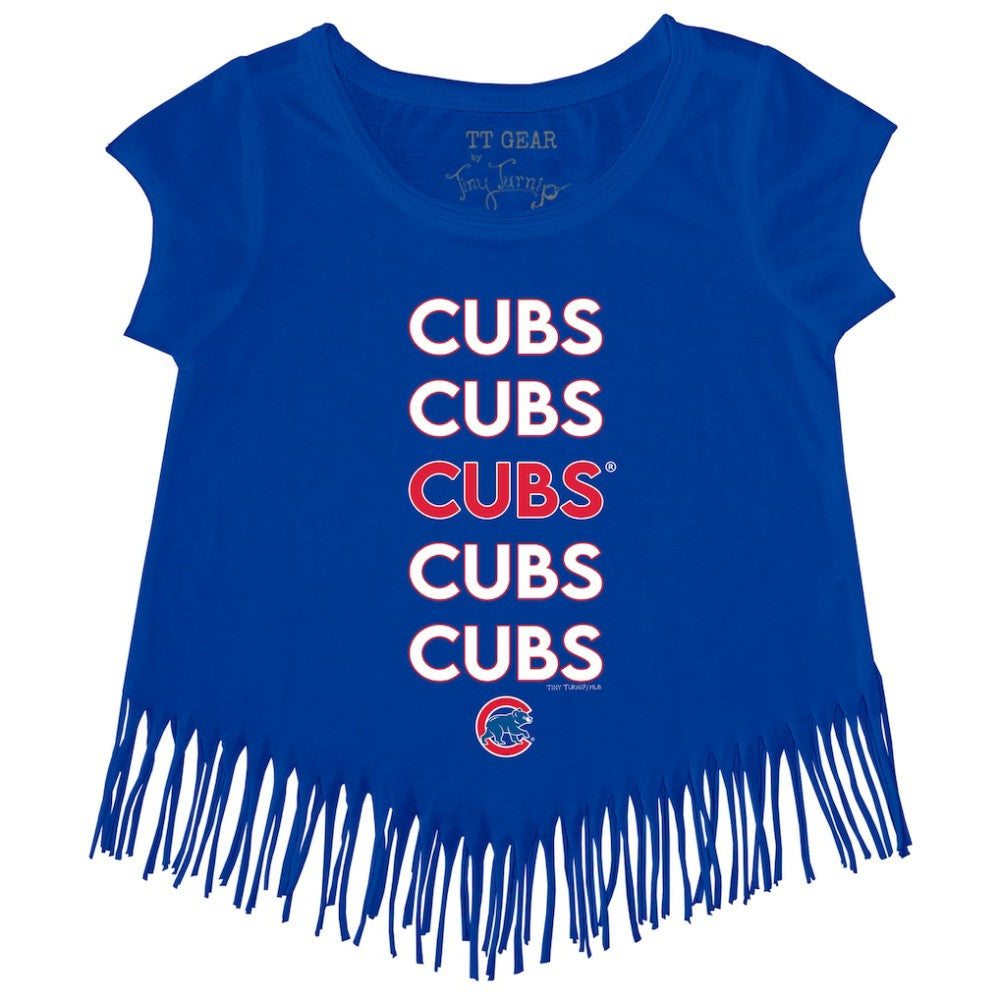 MLB Chicago Cubs Tiny Turnip Girls Youth Stacked Fringe T-Shirt