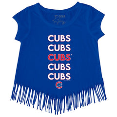 MLB Chicago Cubs Tiny Turnip Girls Youth Stacked Fringe T-Shirt
