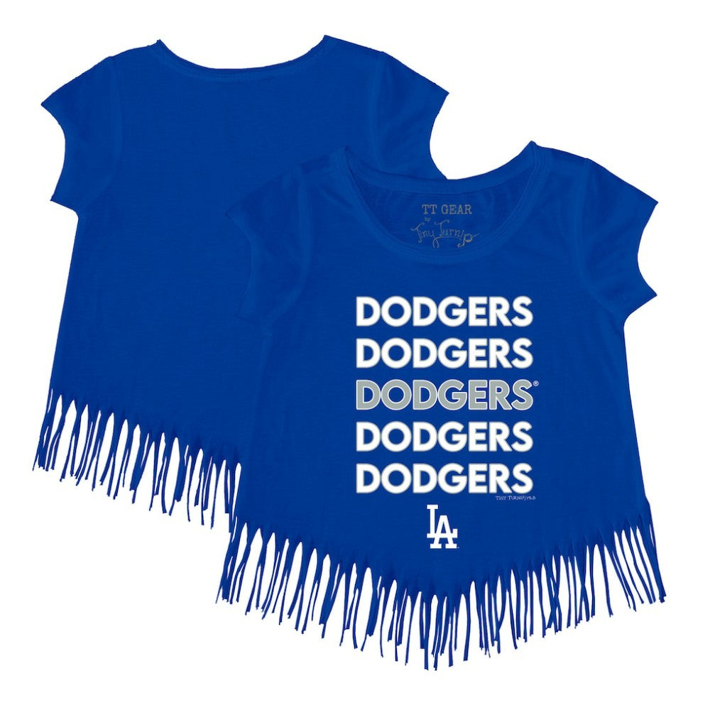 MLB Los Angeles Dodgers Tiny Turnip Girls Youth Stacked Fringe T-Shirt