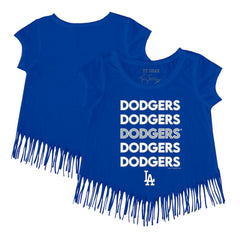MLB Los Angeles Dodgers Tiny Turnip Girls Youth Stacked Fringe T-Shirt