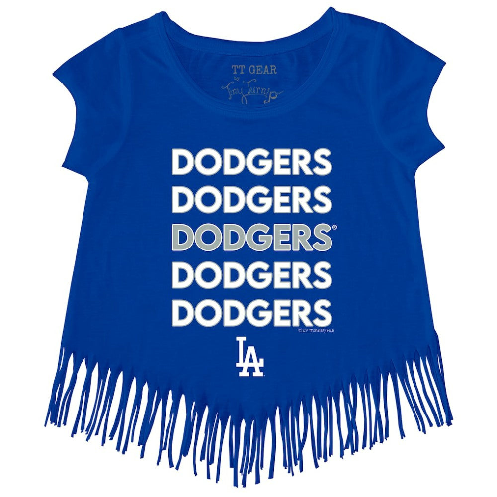 MLB Los Angeles Dodgers Tiny Turnip Girls Youth Stacked Fringe T-Shirt