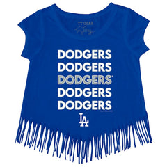 MLB Los Angeles Dodgers Tiny Turnip Girls Youth Stacked Fringe T-Shirt