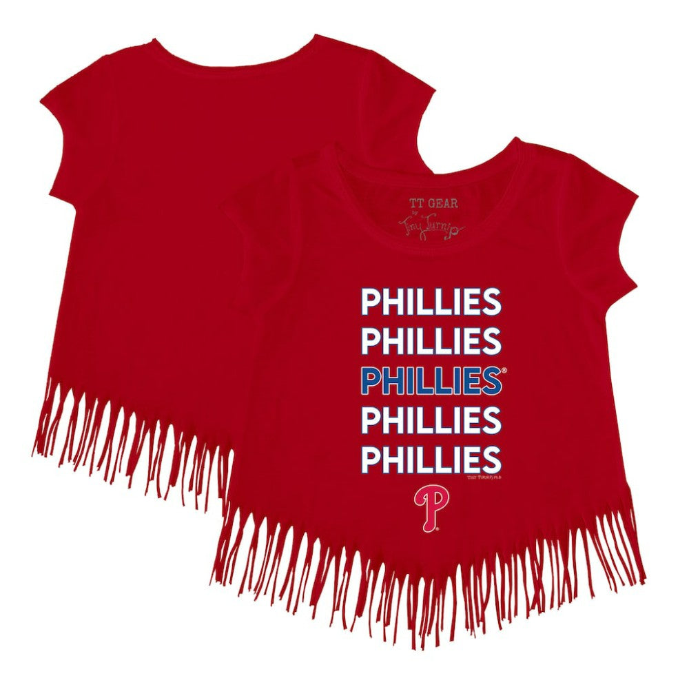 MLB Philadelphia Phillies Tiny Turnip Girls Youth Stacked Fringe T-Shirt