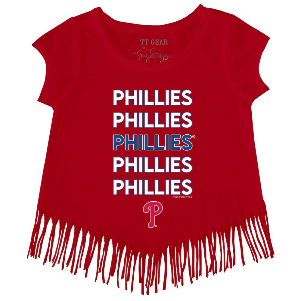 MLB Philadelphia Phillies Tiny Turnip Girls Youth Stacked Fringe T-Shirt