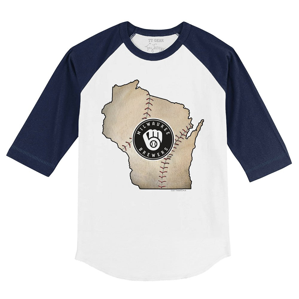 MLB Milwaukee Brewers Tiny Turnip Youth State Outline 3/4-Sleeve Raglan T-Shirt