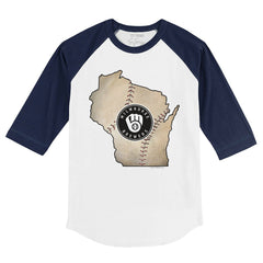 MLB Milwaukee Brewers Tiny Turnip Youth State Outline 3/4-Sleeve Raglan T-Shirt