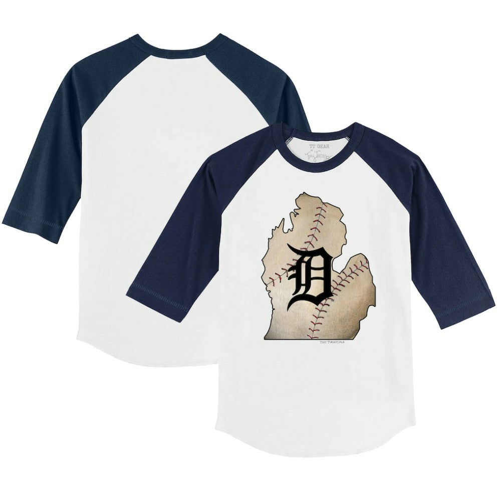 MLB Detroit Tigers Tiny Turnip Youth State Outline 3/4-Sleeve Raglan T-Shirt
