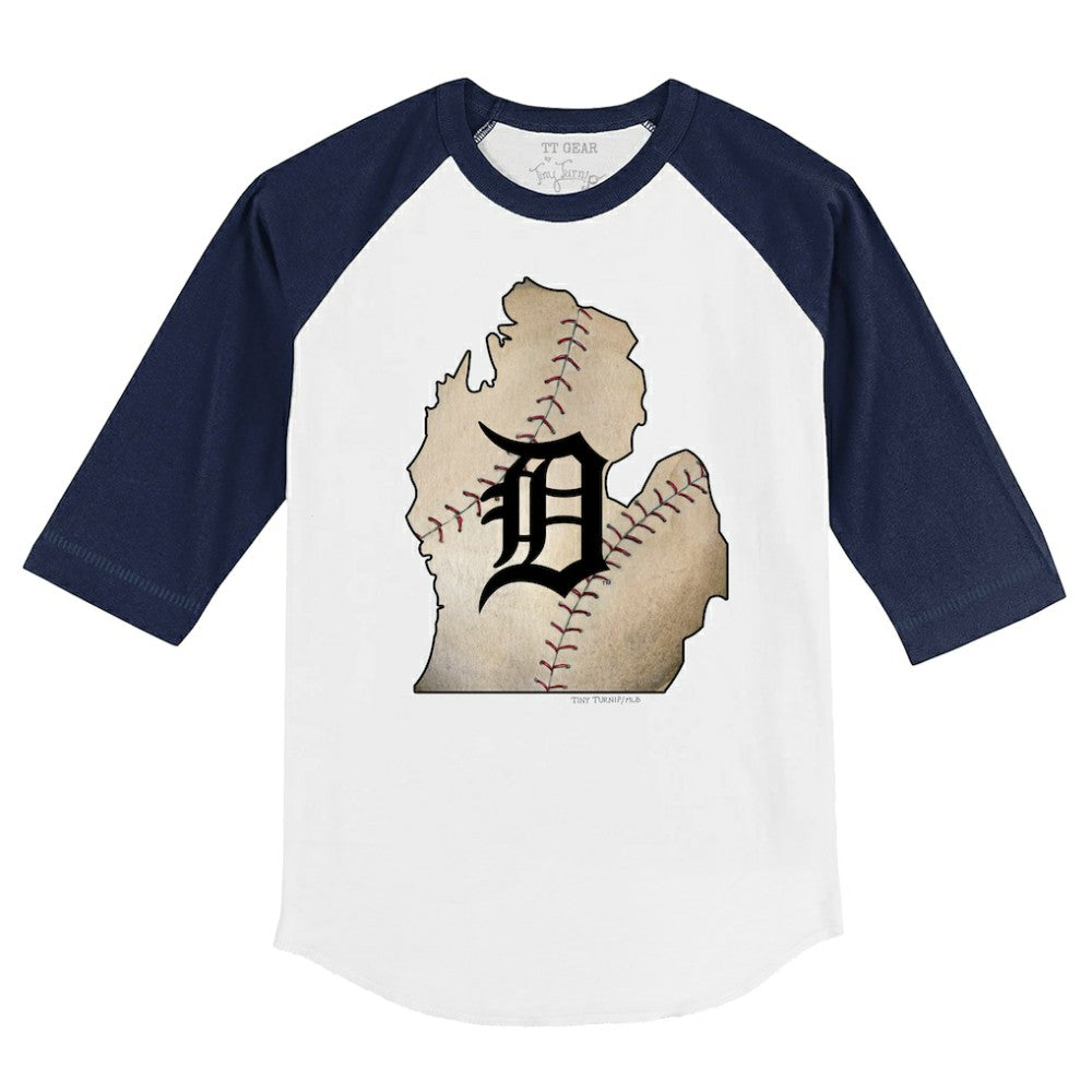 MLB Detroit Tigers Tiny Turnip Youth State Outline 3/4-Sleeve Raglan T-Shirt