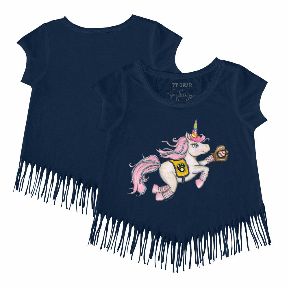 MLB Milwaukee Brewers Tiny Turnip Girls Youth Unicorn Fringe T-Shirt