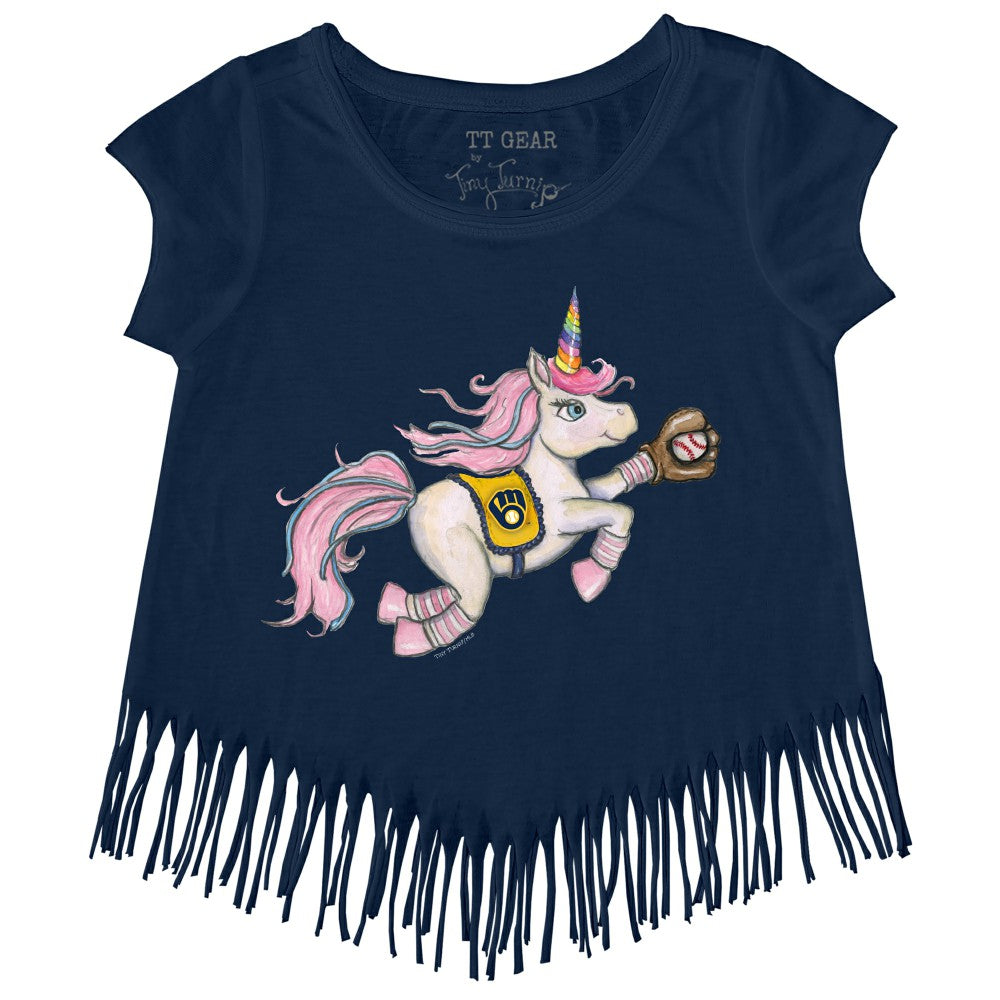MLB Milwaukee Brewers Tiny Turnip Girls Youth Unicorn Fringe T-Shirt