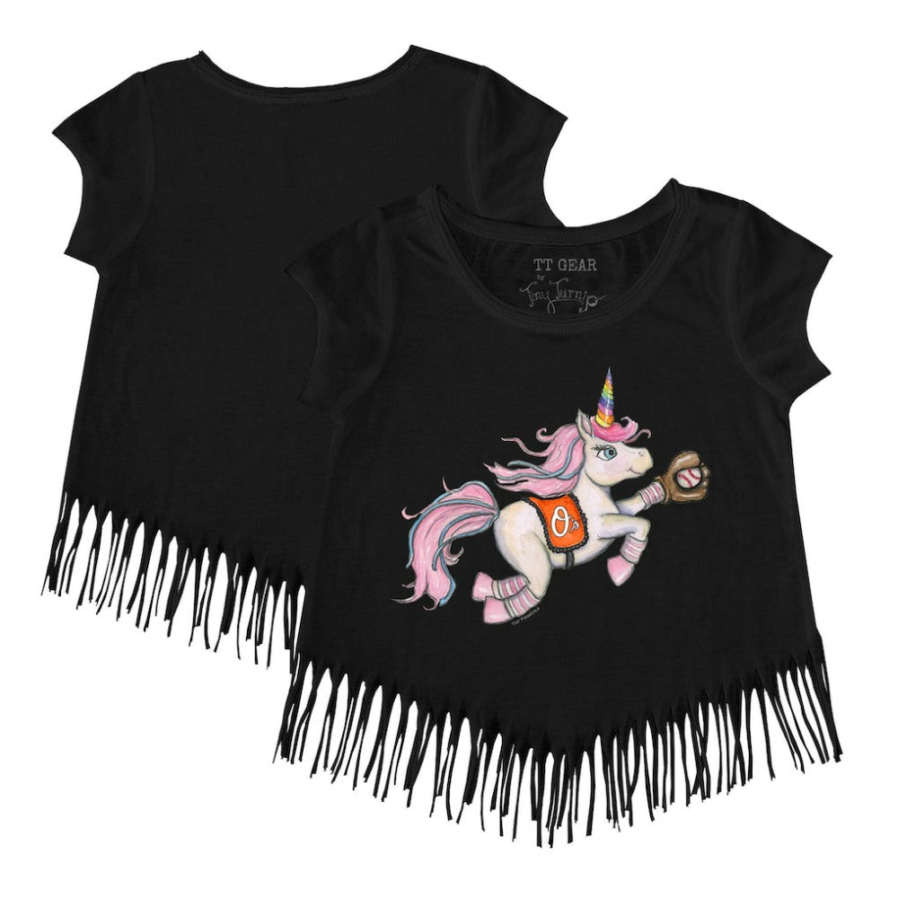 MLB Baltimore Orioles Tiny Turnip Girls Youth Unicorn Fringe T-Shirt