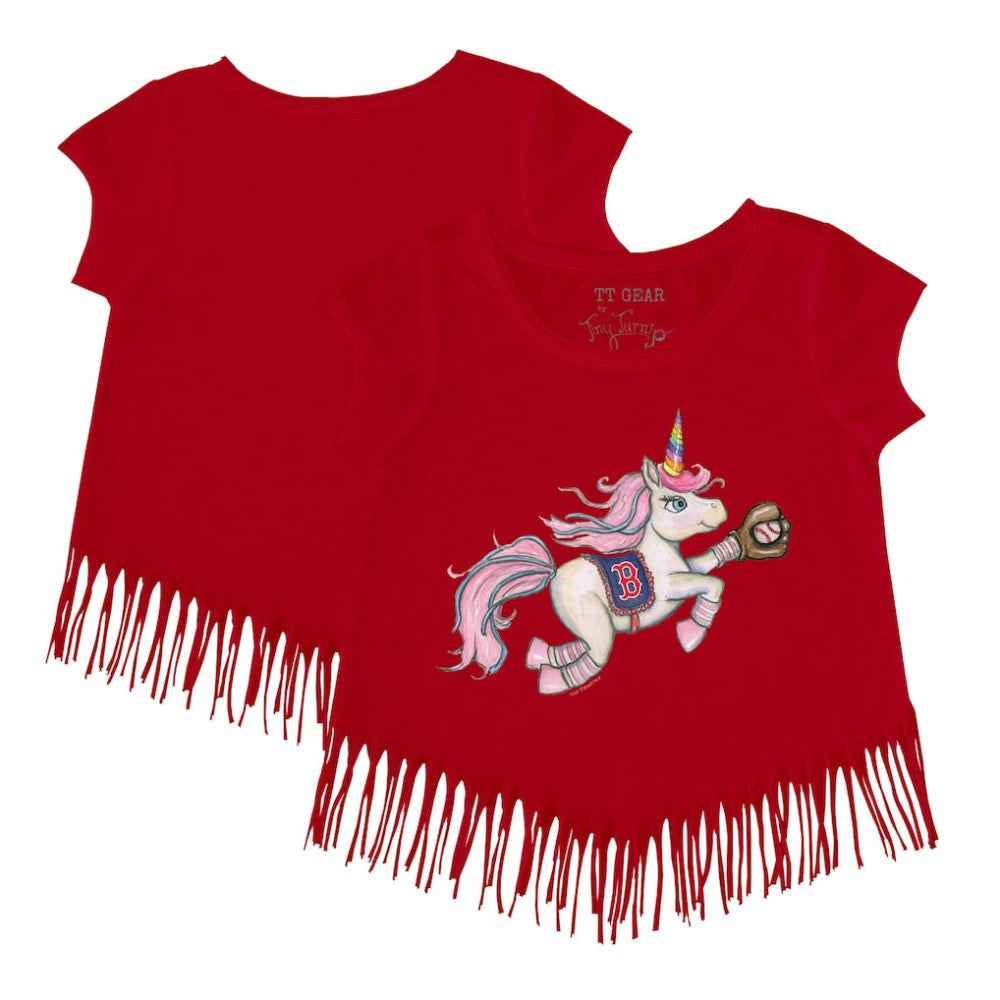 MLB Boston Red Sox Tiny Turnip Girls Youth Unicorn Fringe T-Shirt