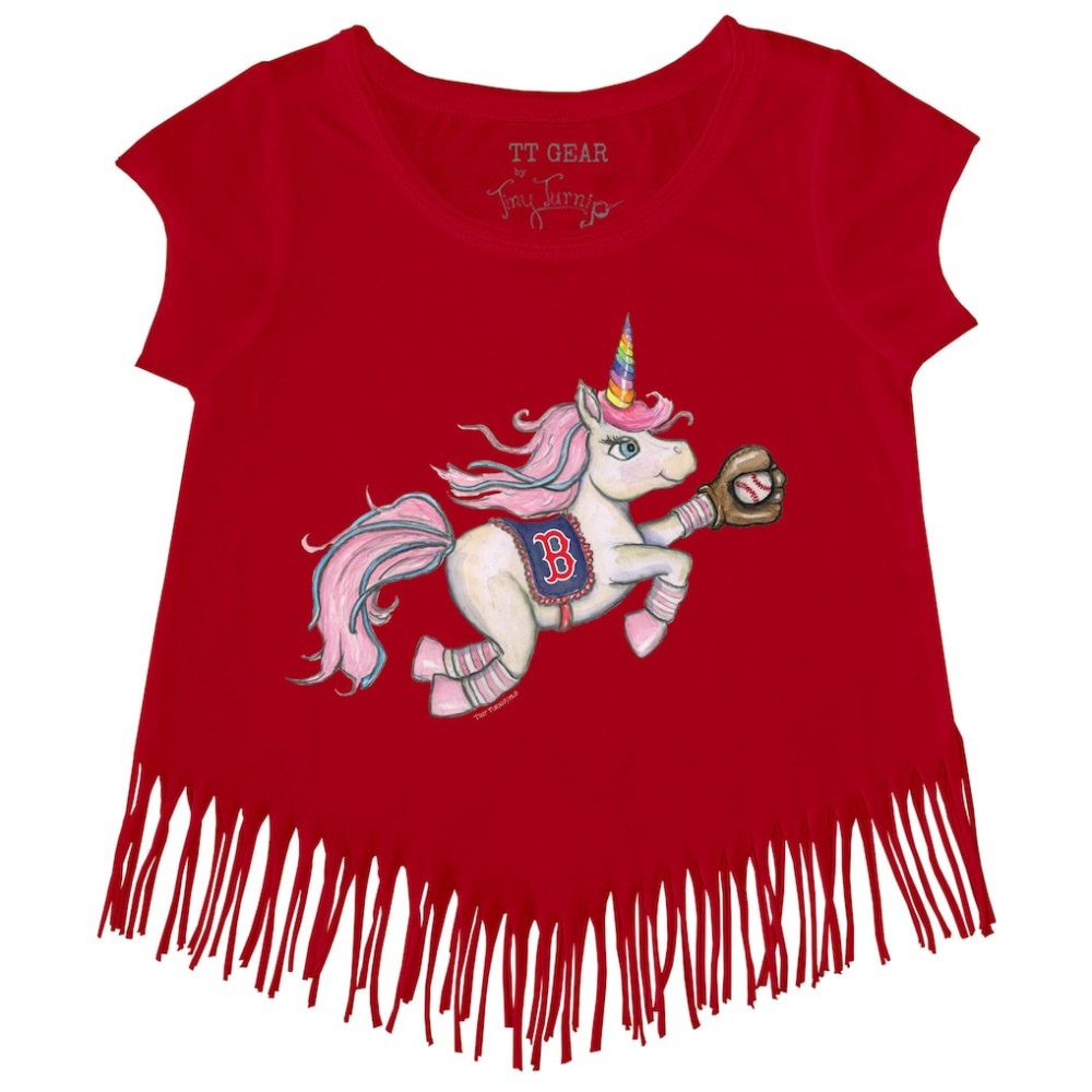 MLB Boston Red Sox Tiny Turnip Girls Youth Unicorn Fringe T-Shirt