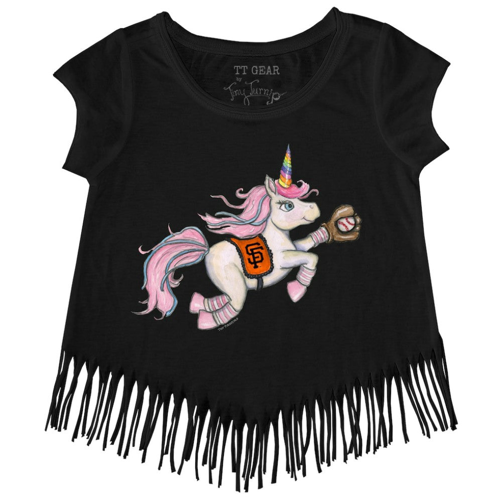 MLB San Francisco Giants Tiny Turnip Girls Youth Unicorn Fringe T-Shirt