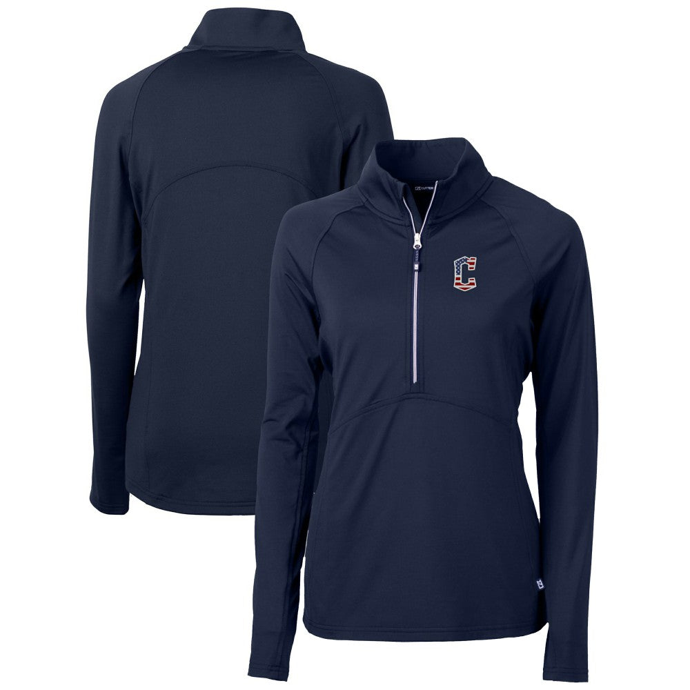 MLB Cleveland Guardians Cutter & Buck Women's Americana Logo Adapt Eco Knit Stretch Recycled Half-Zip Pullover Top