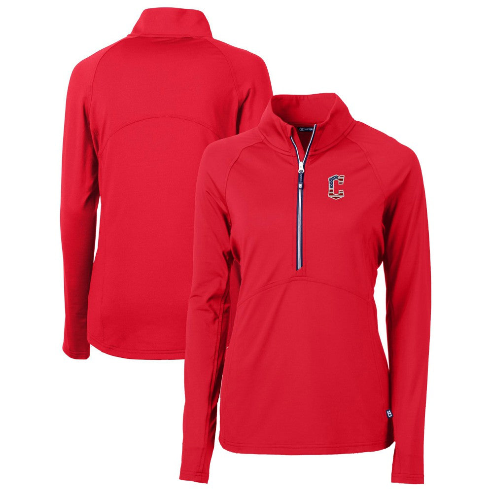MLB Cleveland Guardians Cutter & Buck Women's Americana Logo Adapt Eco Knit Stretch Recycled Half-Zip Pullover Top