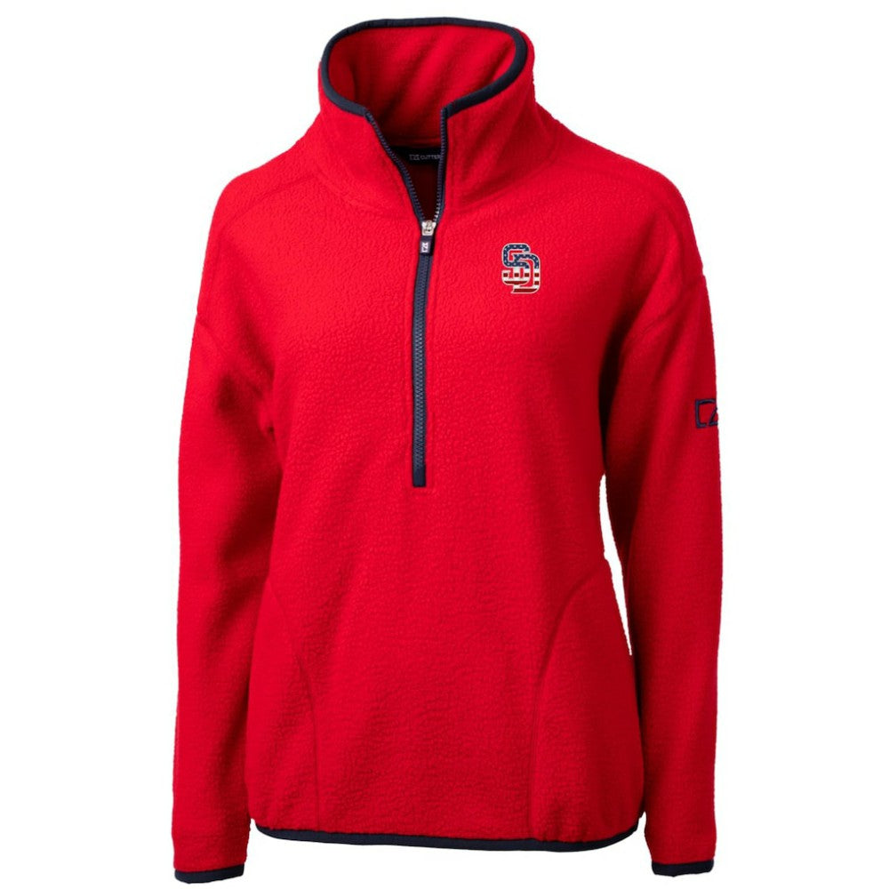 MLB San Diego Padres Cutter & Buck Women's Americana Logo Cascade Eco Sherpa Fleece Half-Zip Pullover Jacket