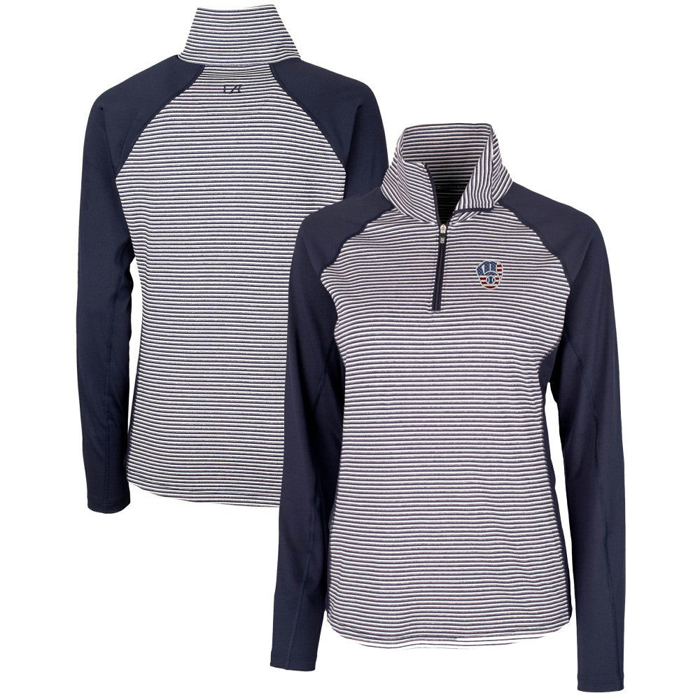 MLB Milwaukee Brewers Cutter & Buck Women's Americana Logo Forge Tonal Stripe Stretch Half-Zip Pullover Top