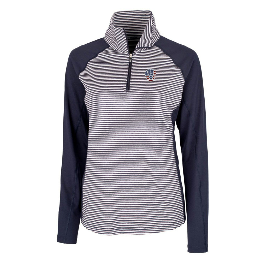 MLB Milwaukee Brewers Cutter & Buck Women's Americana Logo Forge Tonal Stripe Stretch Half-Zip Pullover Top