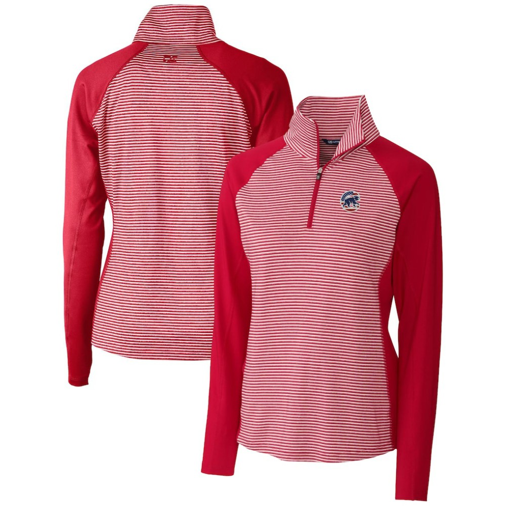MLB Chicago Cubs Cutter & Buck Women's Americana Logo Forge Tonal Stripe Stretch Half-Zip Pullover Top