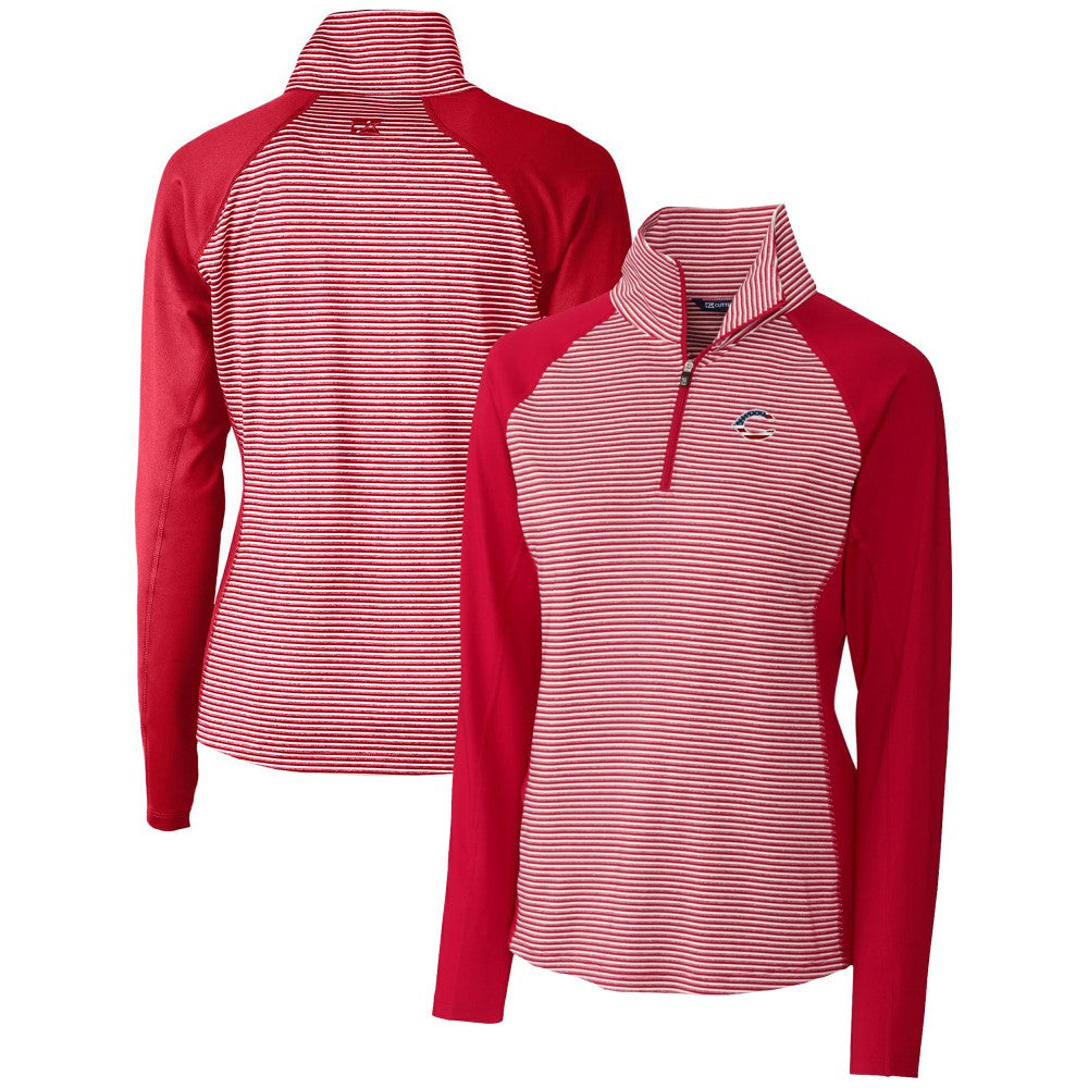 MLB Cincinnati Reds Cutter & Buck Women's Americana Logo Forge Tonal Stripe Stretch Half-Zip Pullover Top