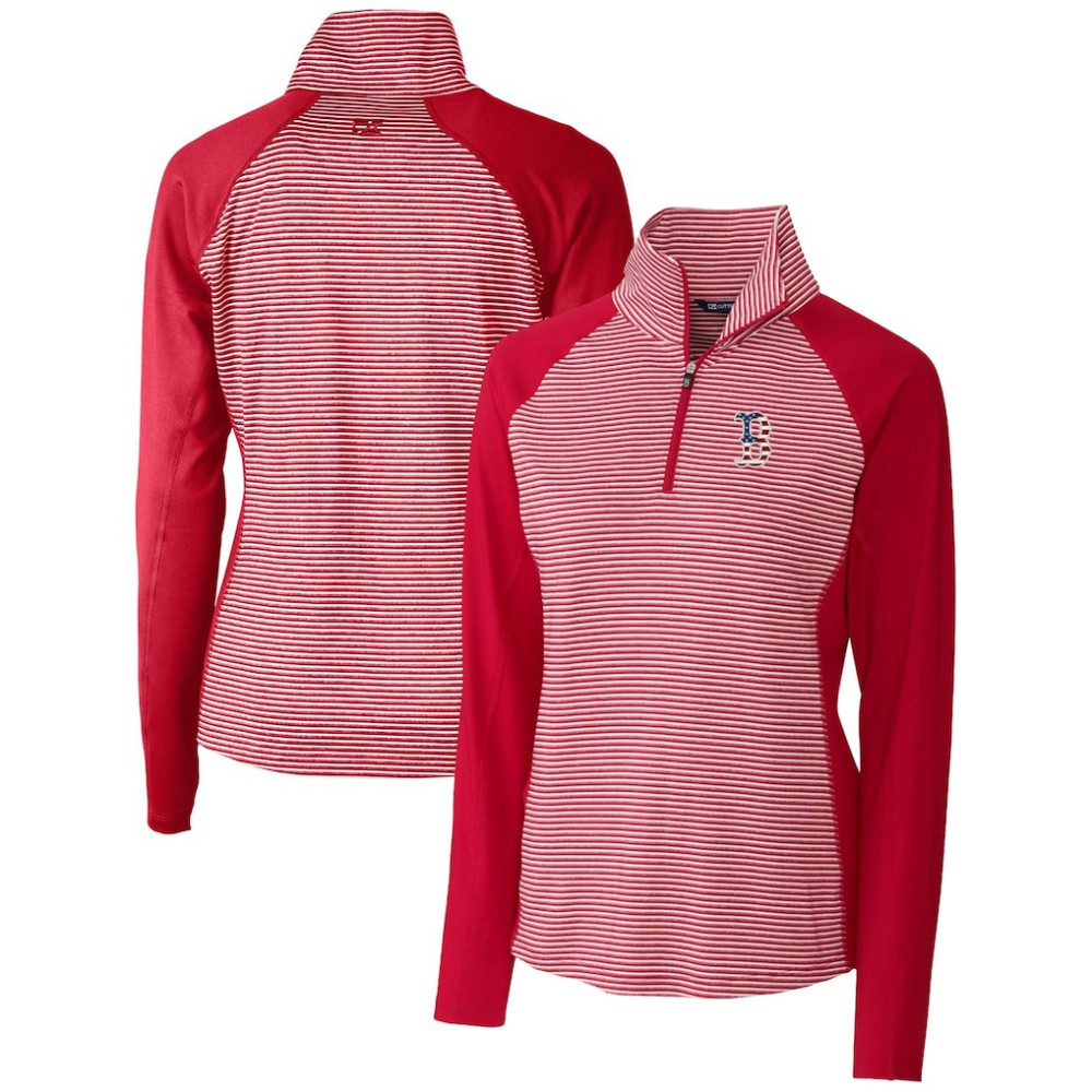 MLB Boston Red Sox Cutter & Buck Women's Americana Logo Forge Tonal Stripe Stretch Half-Zip Pullover Top
