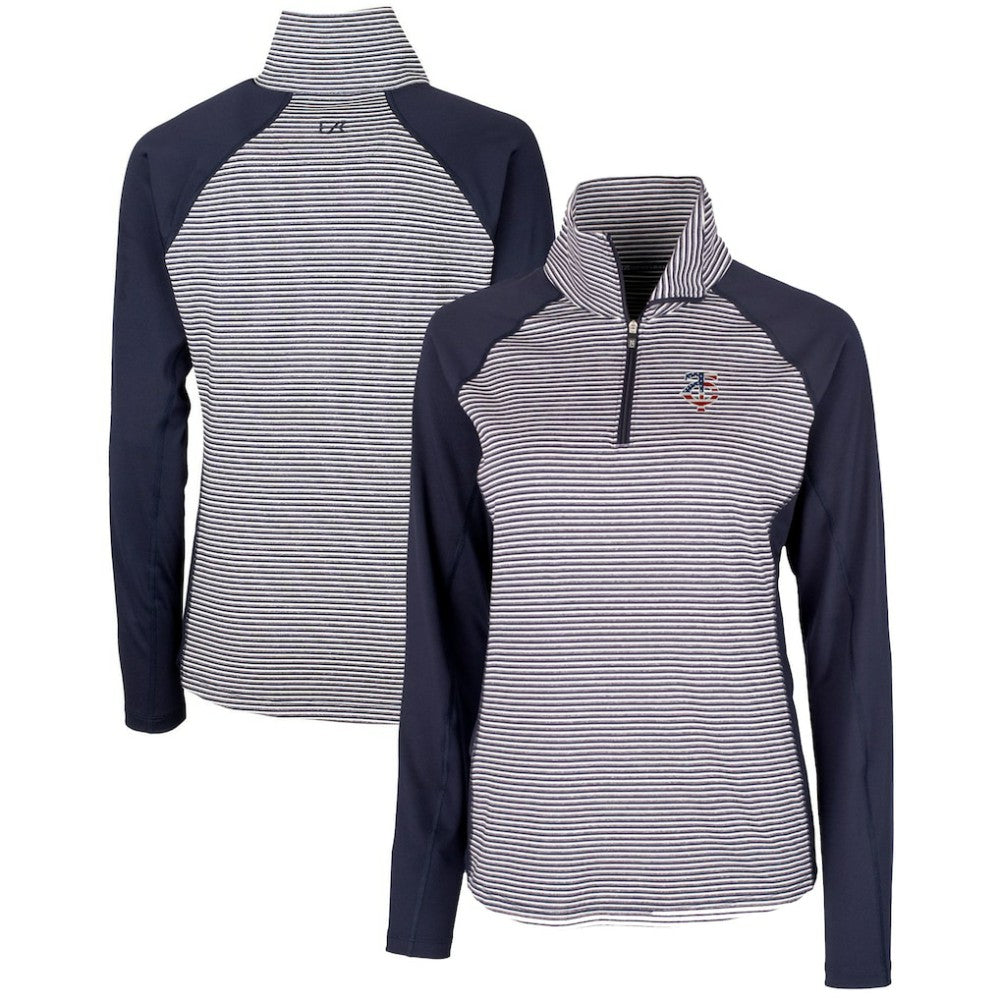 MLB Minnesota Twins Cutter & Buck Women's Americana Logo Forge Tonal Stripe Stretch Half-Zip Pullover Top