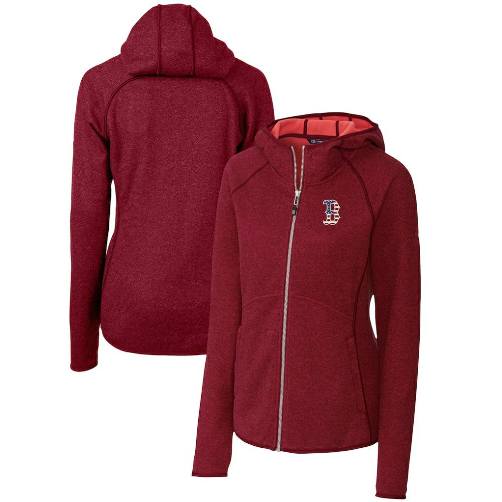 MLB Boston Red Sox Cutter & Buck Women's Americana Logo Mainsail Sweater-Knit Full-Zip Hoodie