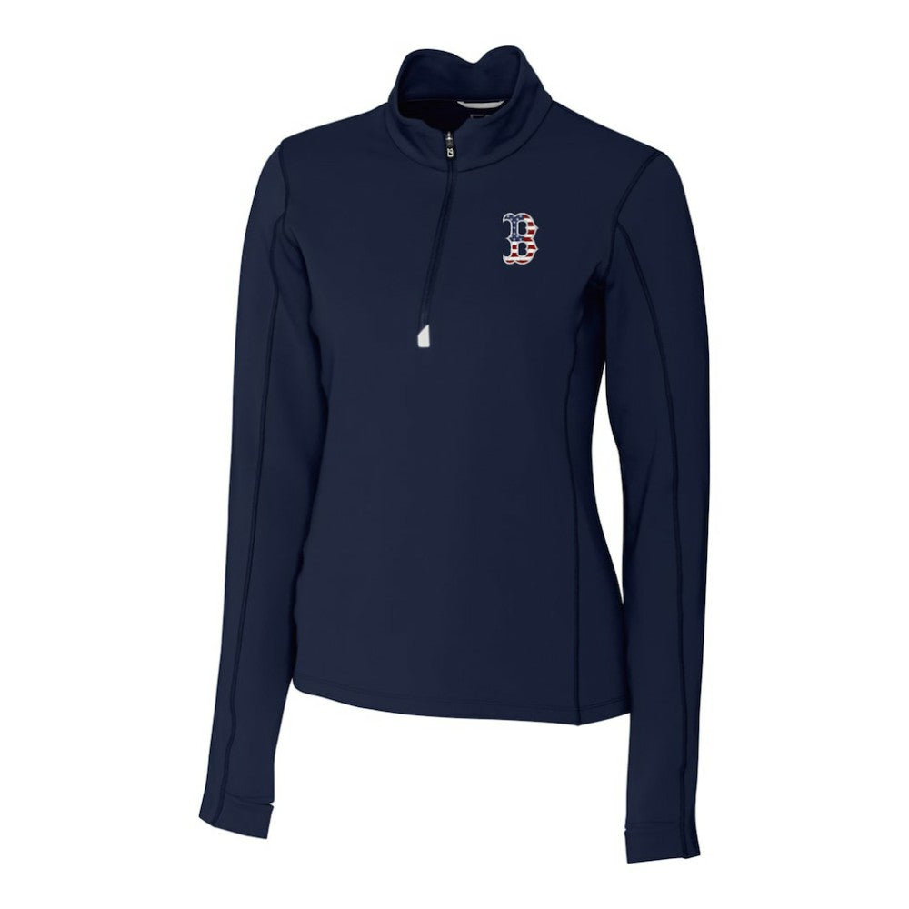 MLB Boston Red Sox Cutter & Buck Women's Americana Logo DryTec Traverse Stretch Quarter-Zip Pullover Top