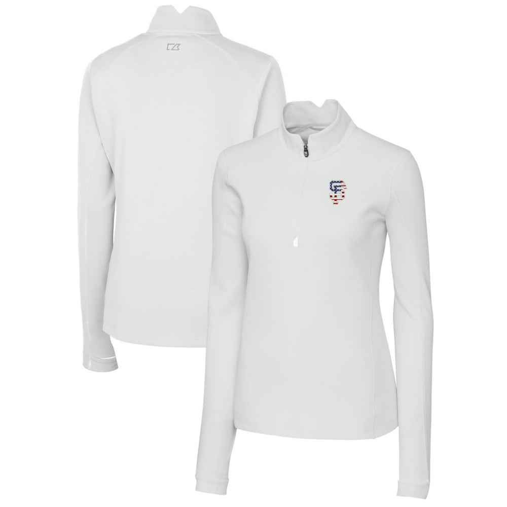 MLB San Francisco Giants Cutter & Buck Women's Americana Logo DryTec Traverse Stretch Quarter-Zip Pullover Top