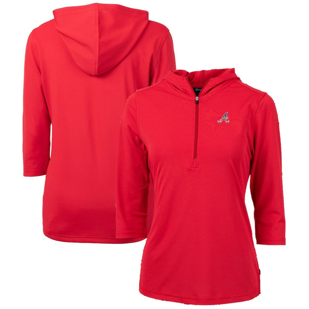 MLB Atlanta Braves Cutter & Buck Women's Americana Logo DryTec Virtue Eco Pique Recycled Half-Zip Pullover Hoodie